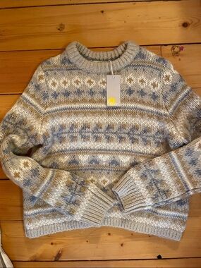 Boden Women’s Fair Isle Crewneck Sweater - Floral Light Gray, Blue & Cream